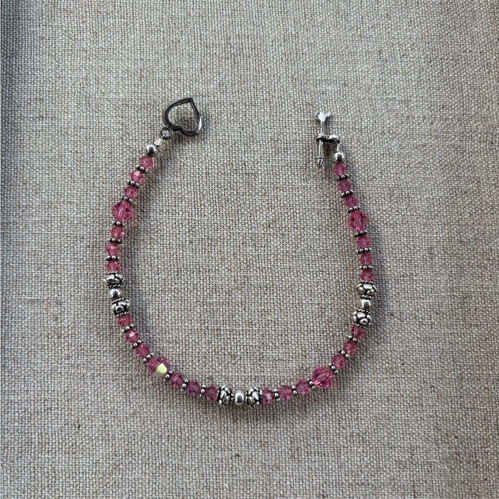 Pink and Silver Tone Beaded Bracelet